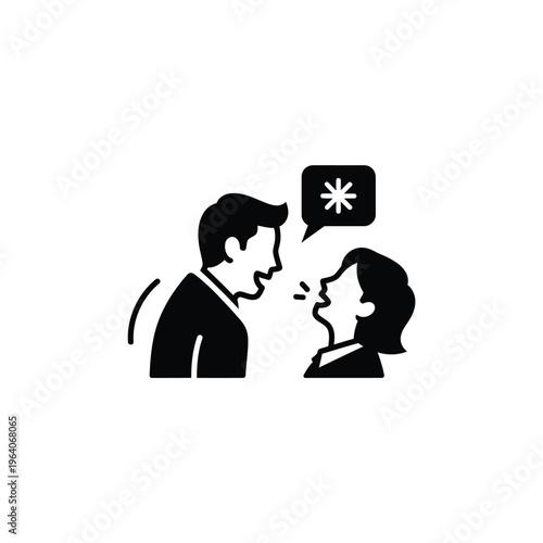 Two people arguing with speech bubble containing asterisk.