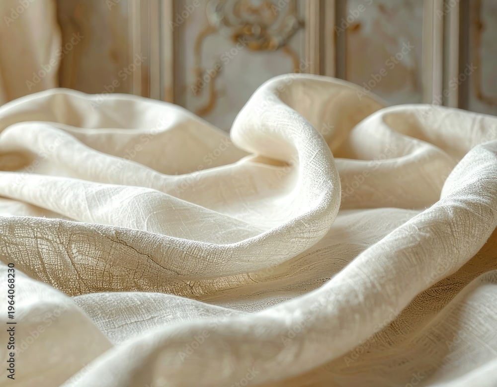 Fototapeta premium Soft folds of cream-colored fabric with subtle texture.