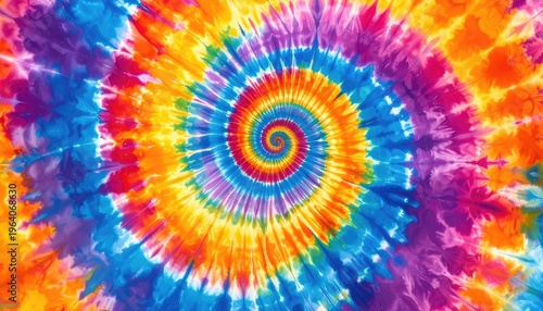 A vibrant spiral tie-dye pattern with a rainbow of colors.