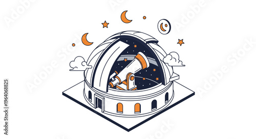 Space Star Moon Sky Lab Art Icon Flat Vector Dome Scope Map Log Top Aim
