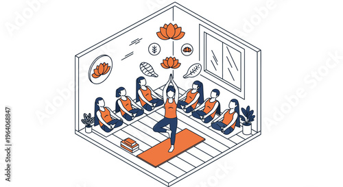 Yoga Zen Class With Girls And Guru Do Tree Pose On Mat In New Studio