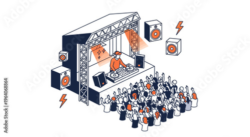 DJ on stage music festival party crowd dance event art fun show gig live