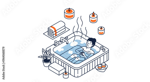 A Girl In Spa Hot Tub Bath With Candle Towel Plant Lady Rest Calm Care