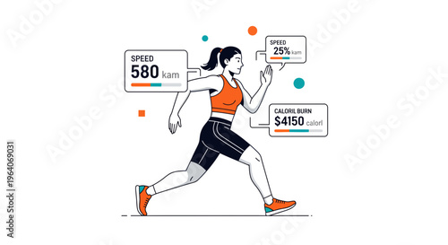 Active woman running fast while tracking her workout data speed calories progress with smart digital app