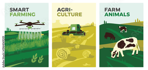 Triptych of Smart Farming and Agriculture Concepts