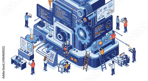 Cyber web tech dev team work on code data link safe net fast pro tool