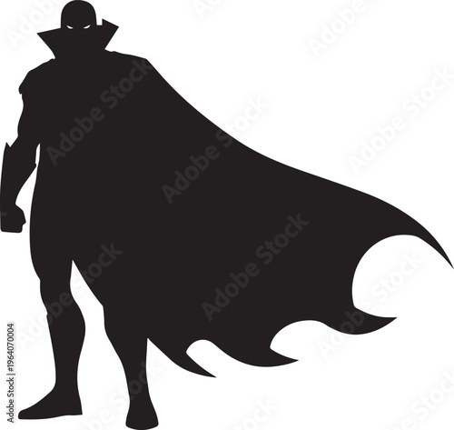 Superhero with flowing cape vector illustration silhouette isolated on transparent background