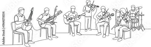 guitar players in line, musical illustration