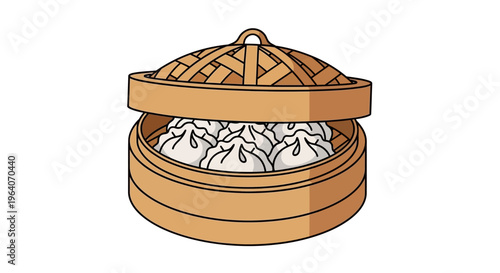 Cartoon Dumplings Steaming in Bamboo Basket