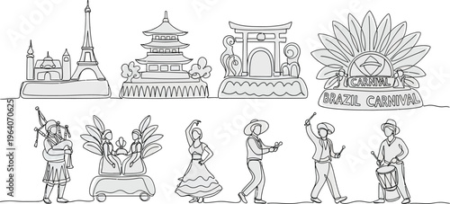 thai temple and people drawings