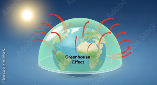 Illustration of the Greenhouse Effect trapping heat on Earth.