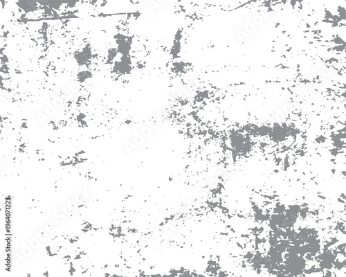 Distressed grey grunge texture with scattered paint splatters on white background