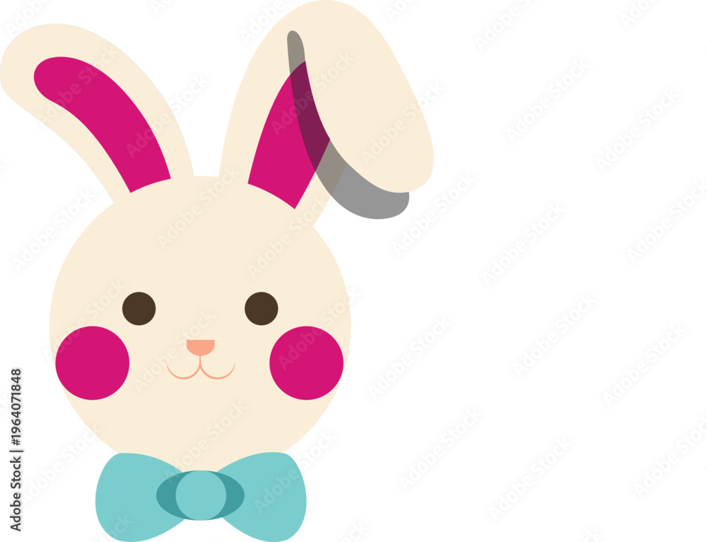 Fototapeta premium Cute Easter Bunny Face with Bow Tie Minimal Cartoon Rabbit Vector Illustration