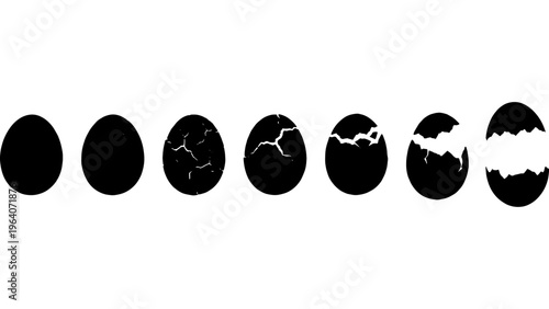 Egg Hatching Stages Vector Set, Life Cycle Evolution, Birth and New Beginnings Concept, Simple Black and White Icons