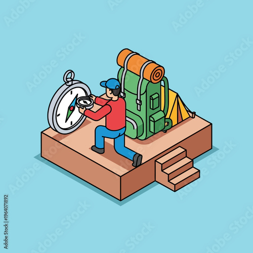 Man hurrying for travel with backpack.