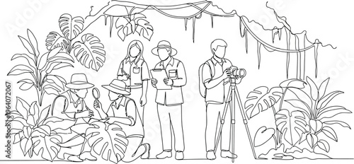 people in jungle with plants