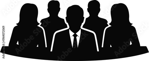 Silhouette of a business team meeting with a suited man and colleagues