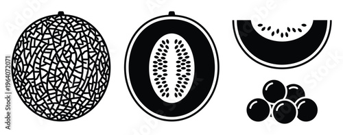 Melon fruit silhouettes set black icon design isolated on transparent background vector illustration