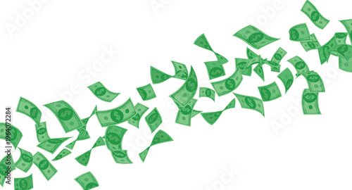 Flying dollar bills background with scattered cash money flow financial success wealth concept vector illustration