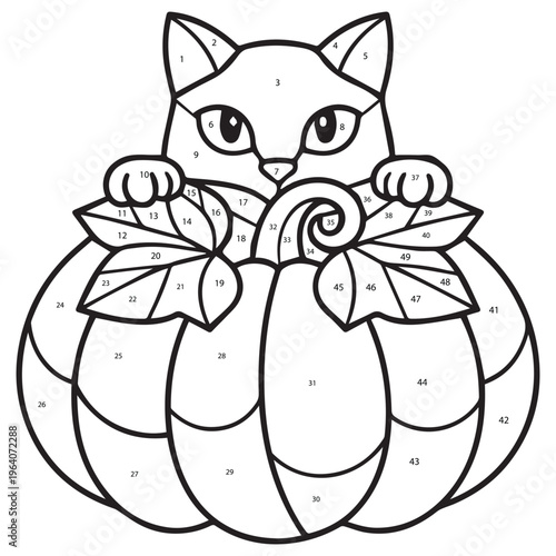 Cat Peeking Over Pumpkin Stained Glass Design, Halloween Stained Glass Pattern, Horror Halloween Suncatcher illustration, spooky season decor ClipArt