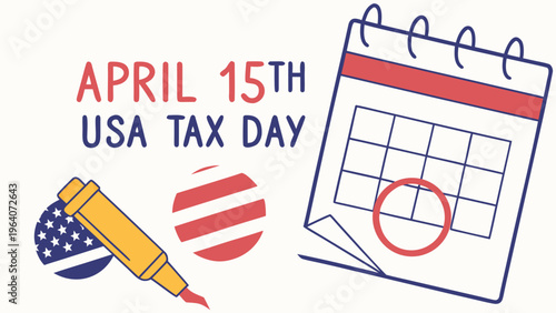 Tax day concept. The USA tax due date marked on the calendar.