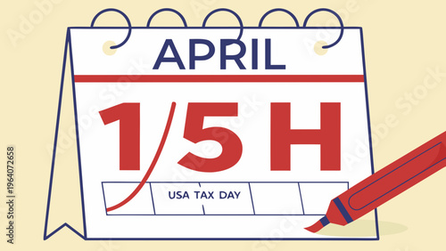 Tax day concept. The USA tax due date marked on the calendar.