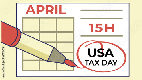 Tax day concept. The USA tax due date marked on the calendar.