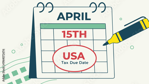 Tax day concept. The USA tax due date marked on the calendar.