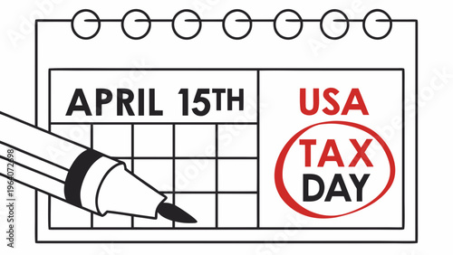 Tax day concept. The USA tax due date marked on the calendar.