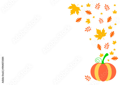 Seamless pattern with minimalist autumn leaves and decorative pumpkins
