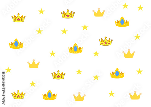 Seamless pattern with minimalist golden crowns and royal majestic symbols