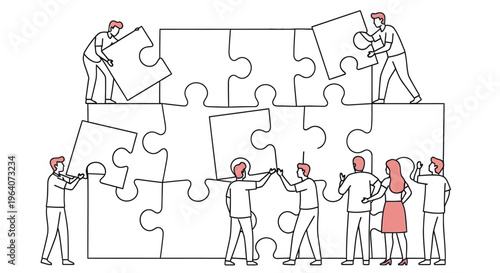 Teamwork concept people collaborating to fit puzzle pieces together high quality