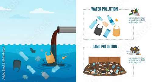 Environmental Pollution - Water and Land Contamination with Waste and Pollutants.