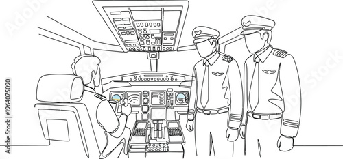 pilot and co pilots in cockpit of airplane