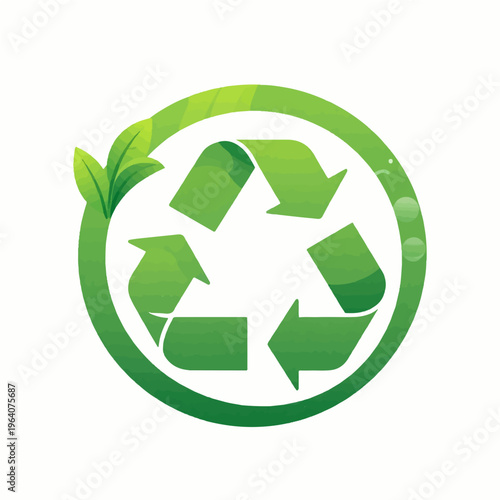 Green recycling symbol enclosed in circle with leaves, representing ecological responsibility and environmental protection for sustainable development and green initiatives globally.