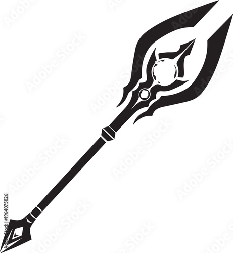 Canvastavla Fantasy magic staff or trident spear vector weapon silhouette illustration line