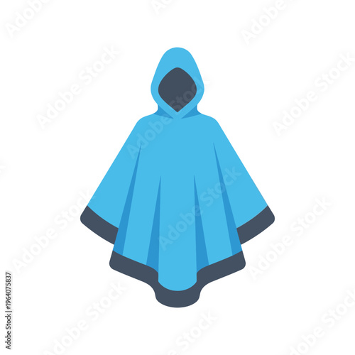 Blue rain poncho vector illustration with hood isolated on white background