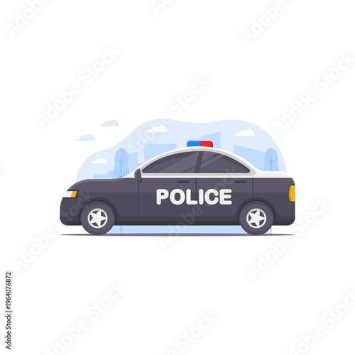 Modern police patrol car side view illustration, law enforcement concept