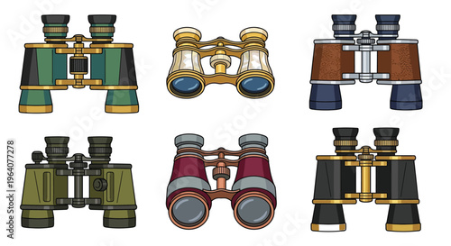 Colorful collection of cartoon binoculars in various designs and shades