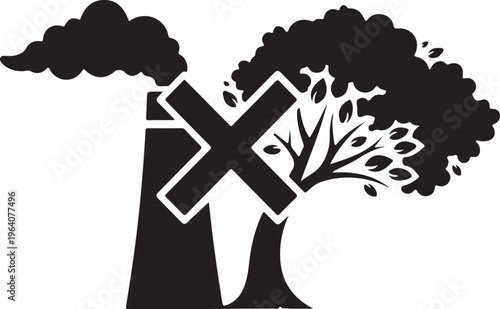 Black silhouette factory pollution symbol.