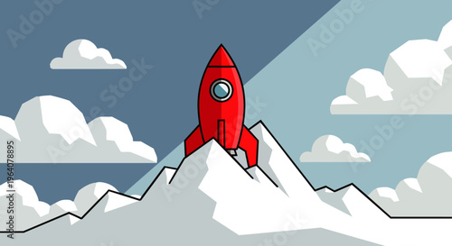 red rocket reaching a snowy mountain peak symbolizing startup success and ambitious business goals a true achievement.