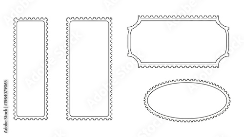 stamp frame and ticket border vector illustration set featuring perforated edges and decorative shapes ideal as vintage design elements