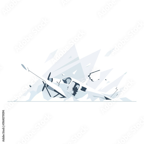 airplane crash and aviation accident scene depicting a damaged light aircraft scattered in pieces on the ground after a catastrophic plane wreck