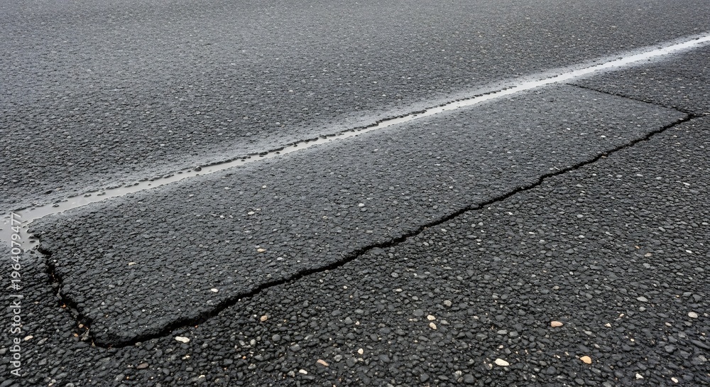 Fototapeta premium Close up of cracked asphalt road with white line.