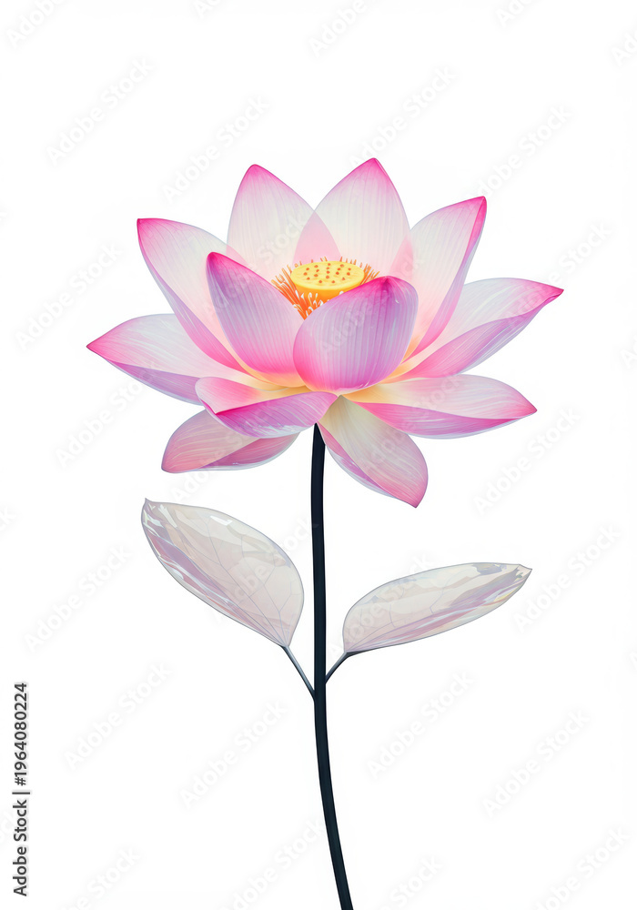 Fototapeta premium Delicate pink lotus in bloom, translucent leaves, studio lighting, symbolic flower, spiritual, water lily alternative.
