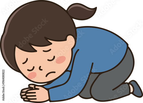 Cute apologizing person icon kneeling apology concept flat vector illustration