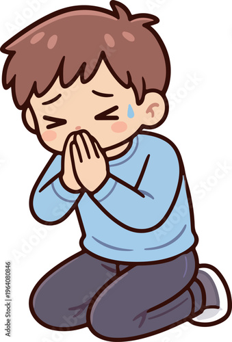 Cute apologizing person icon kneeling apology concept flat vector illustration