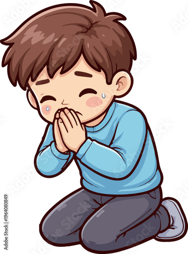 Cute apologizing person icon kneeling apology concept flat vector illustration