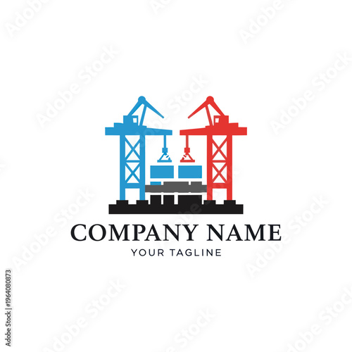 Construction Company Logo Featuring Cranes and Building Blocks.