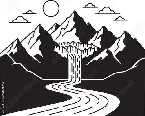 Waterfall Flowing Down Mountain Side Rapidly.